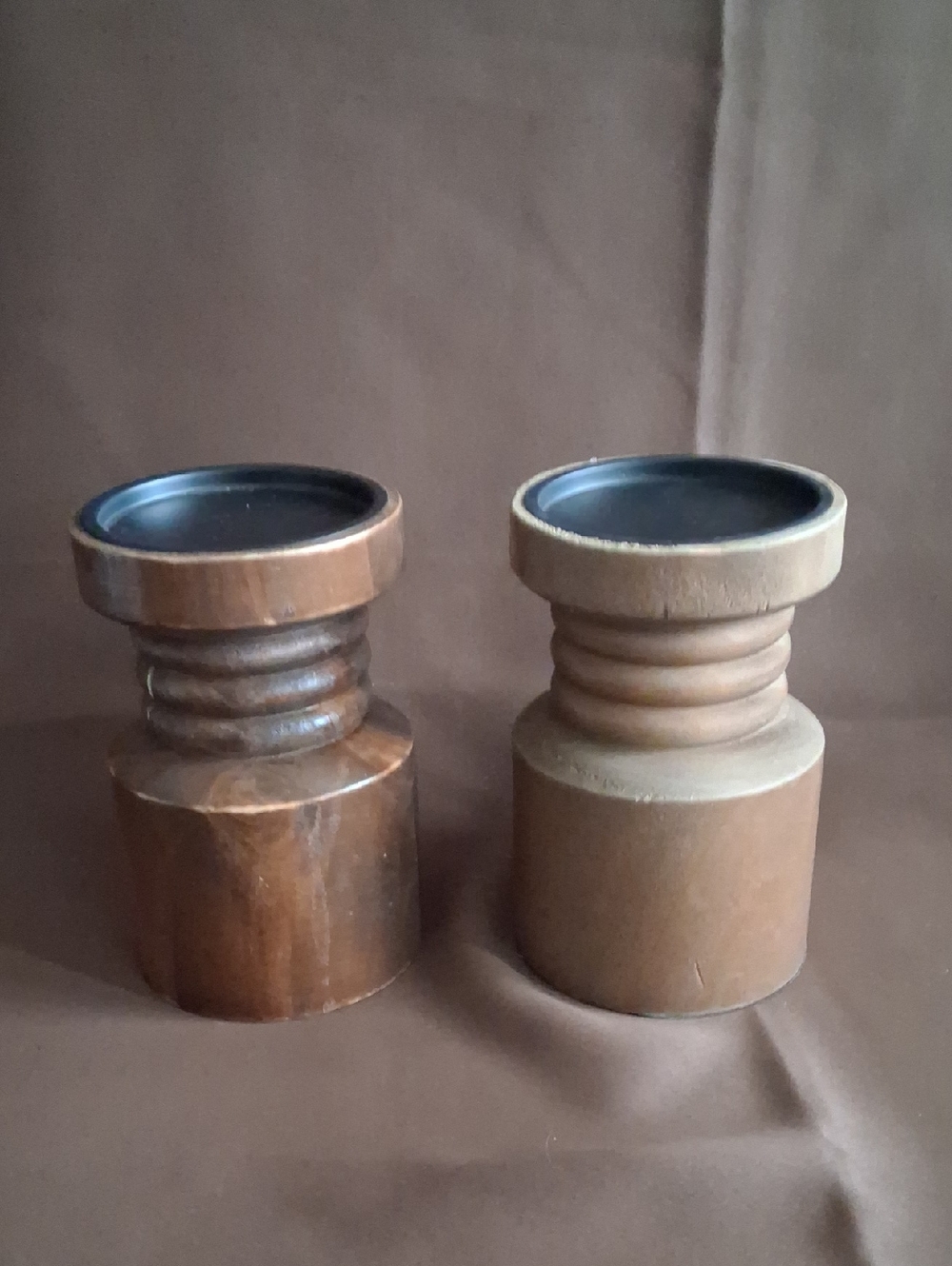 Wooden Pillar Candle Holders - Brown (Set of 2)